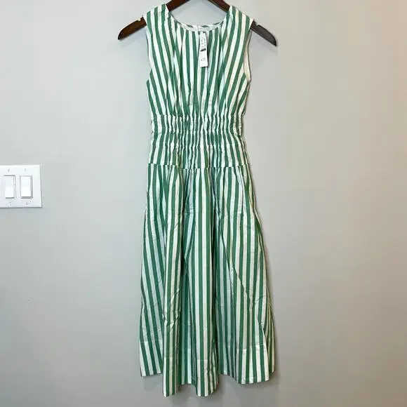 J.Crew Hyacinth Dress Striped Cotton Poplin Smocked Holiday CI932 Bright Clover - Picture 3 of 14